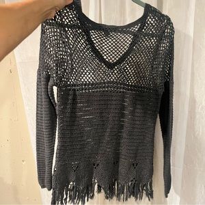 Gray Nine West Vintage America Collection Medium Open Knit Sweater Crochet